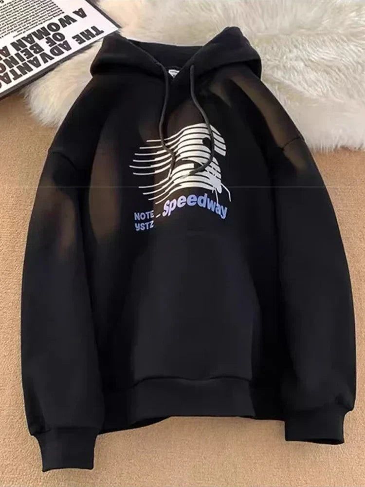 Speedway Letter Striped Graphic Print Fleece Pullover Hoodie 7