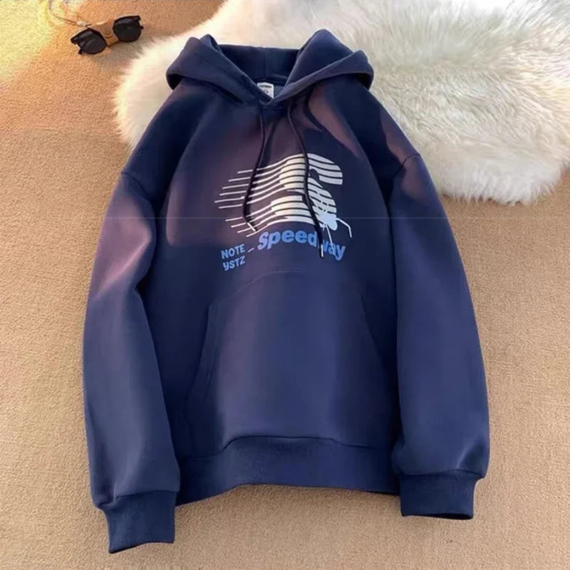 Speedway Letter Striped Graphic Print Fleece Pullover Hoodie 6