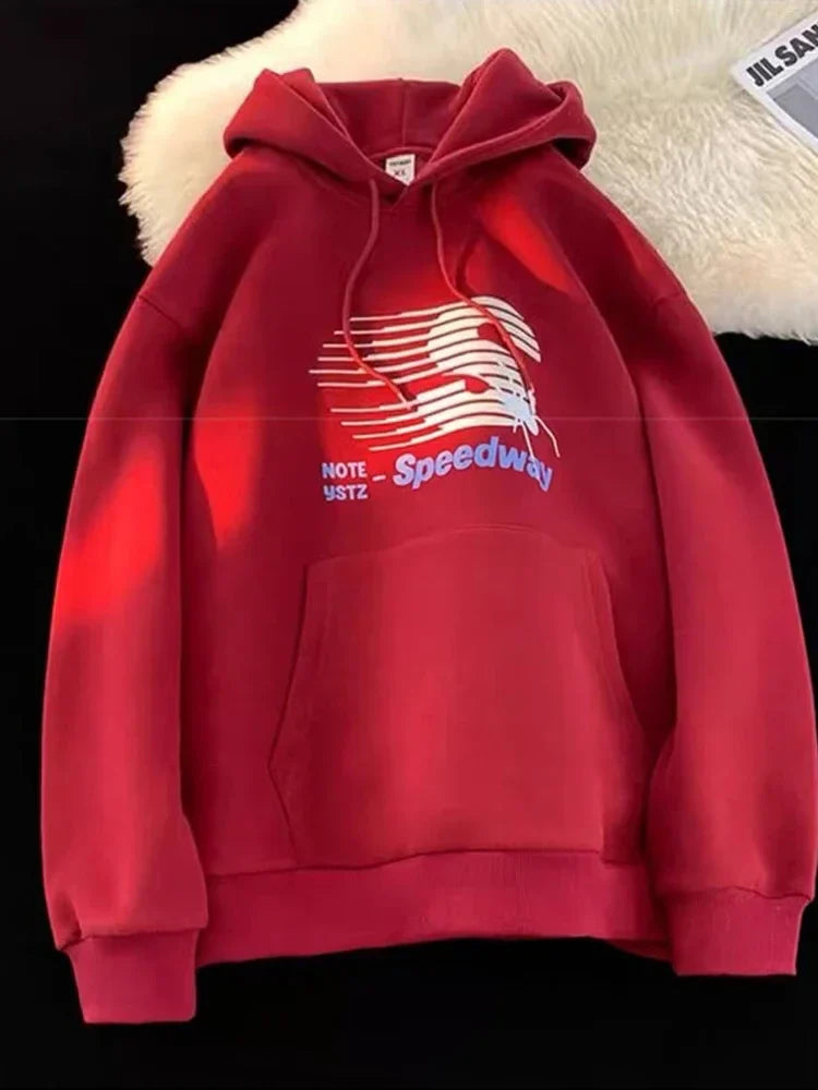 Speedway Letter Striped Graphic Print Fleece Pullover Hoodie 9