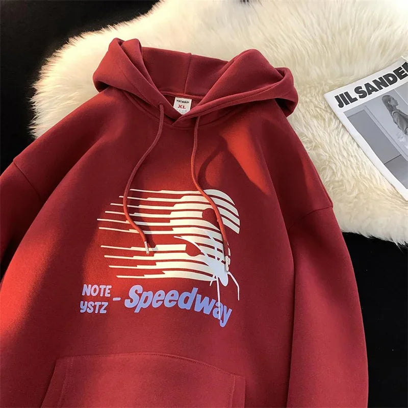 Speedway Letter Striped Graphic Print Fleece Pullover Hoodie 5