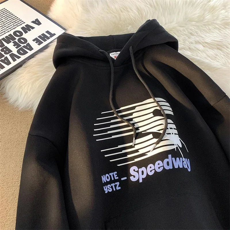 Speedway Letter Striped Graphic Print Fleece Pullover Hoodie 3