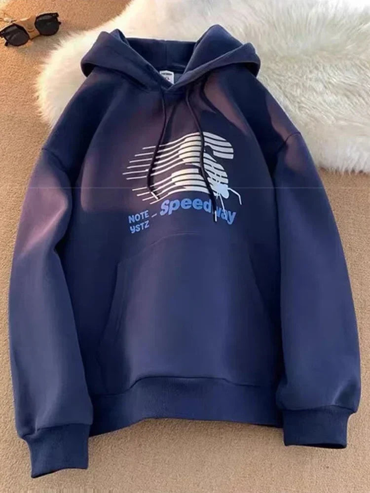 Speedway Letter Striped Graphic Print Fleece Pullover Hoodie 10