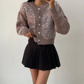 Sequined Knit Long Sleeve Cardigan Coffee / One Size Cardigan-241208
