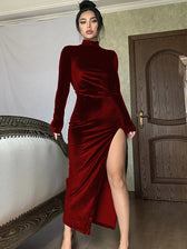 Velvet Ruched Slit Sleeve Midi Dress 9