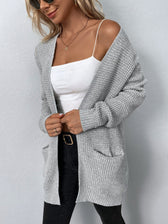 Women's Sweater New V-Neck Solid Color Loose Fit Pockets Long Cardigan