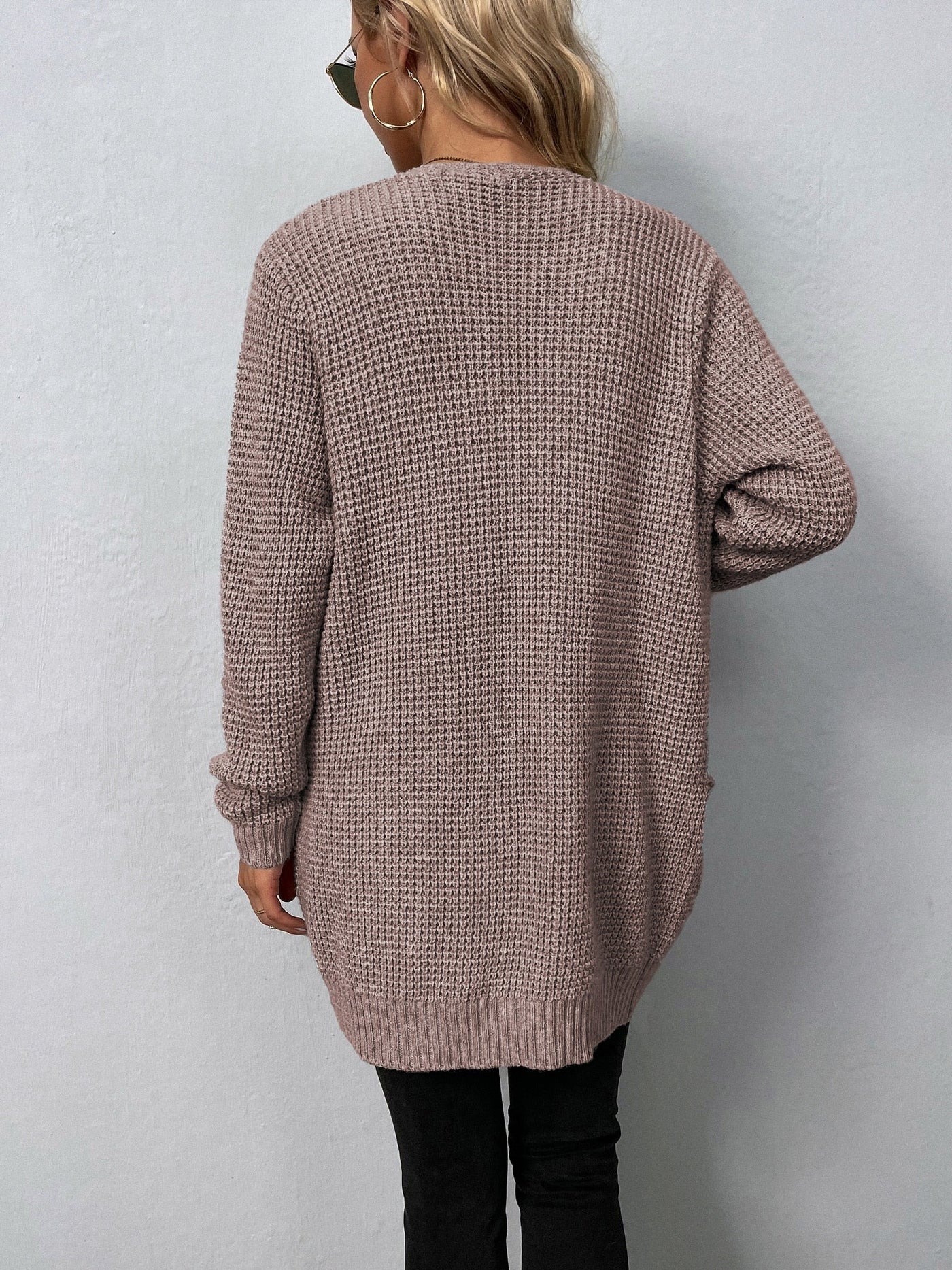 Women's Sweater New V-Neck Solid Color Loose Fit Pockets Long Cardigan