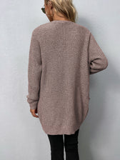 Women's Sweater New V-Neck Solid Color Loose Fit Pockets Long Cardigan