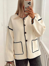 Contrast O Neck Loose Elegant Long Sleeves New Stylish Fashionable Coat