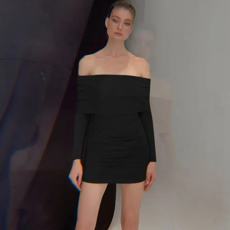 Off Shoulder Long Sleeve Ruched Mesh Bodycon Mini Dress 6