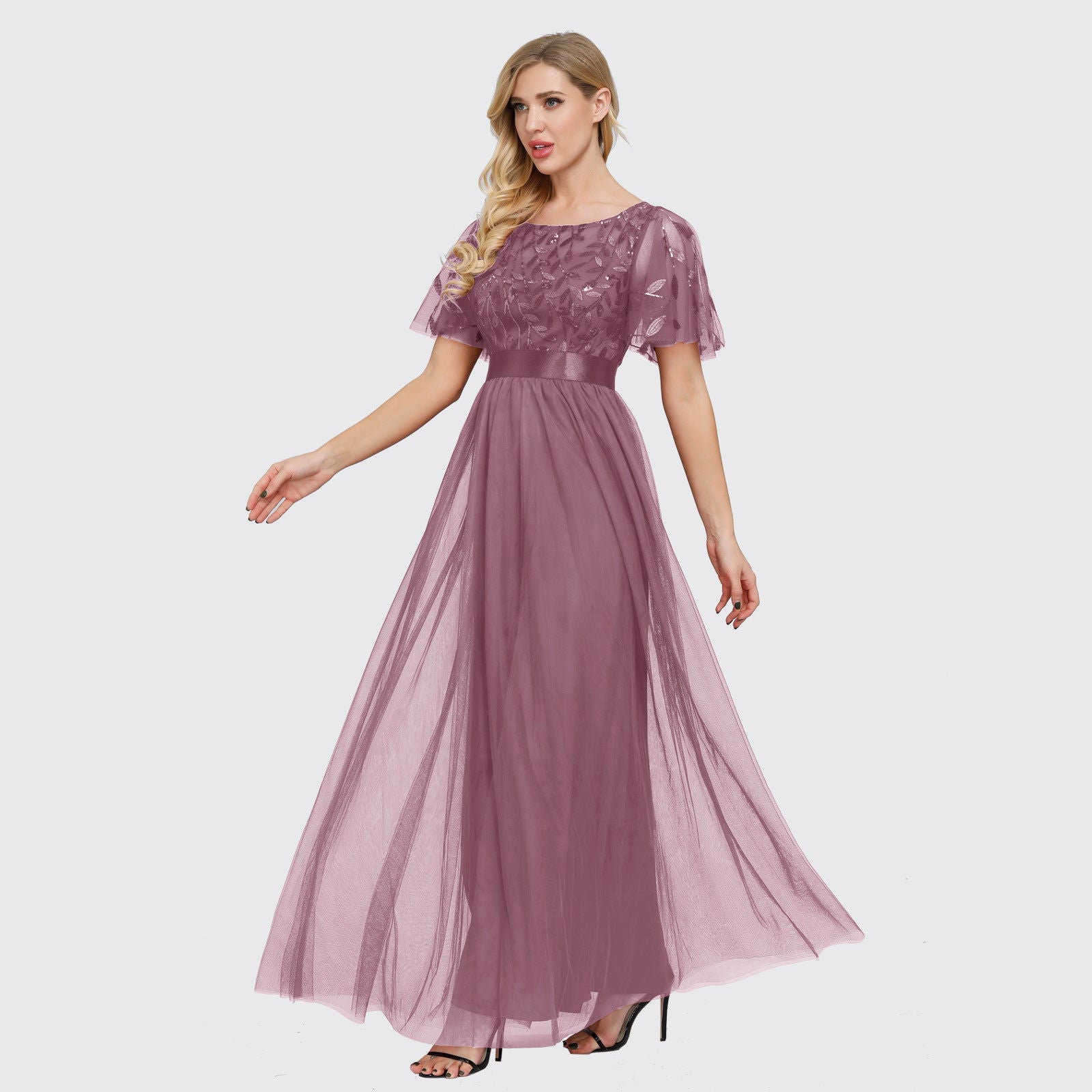 Stretch Waist Patchwork round Neck Party Big a Swing Evening Dress for