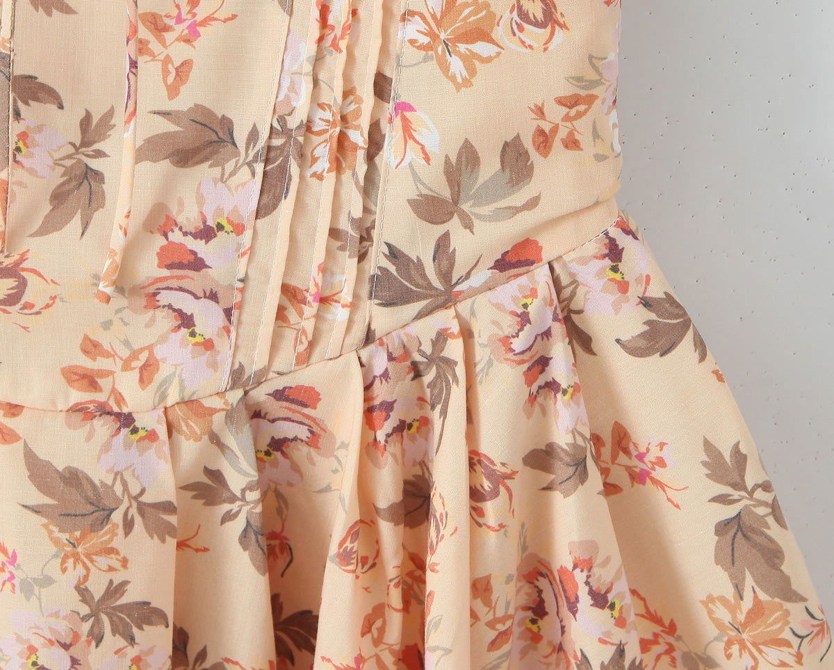 Positioning Printed V Neck Waist Tight Petti dress Holiday Dress