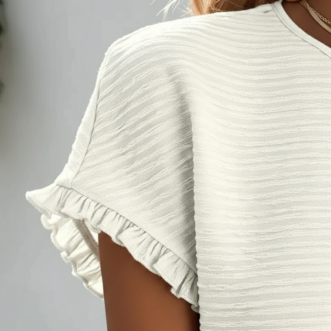 Charming Textured Ruffle Sleeve T-Shirt with Soft Fabric and Relaxed F