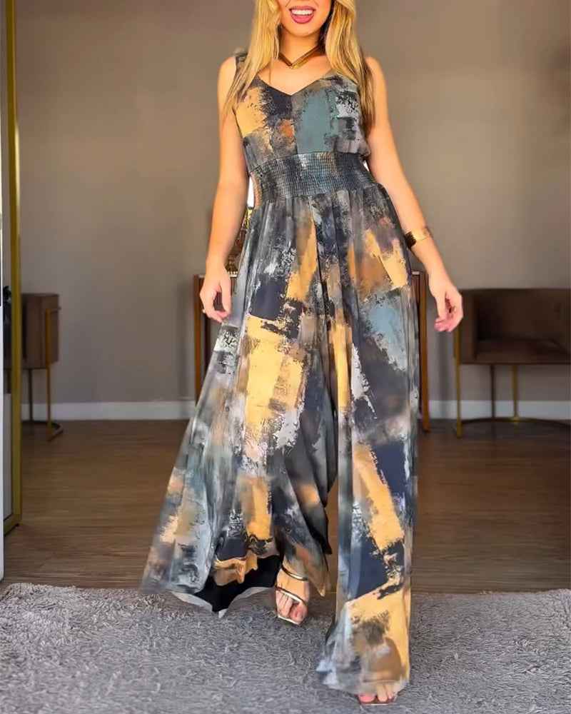 Stylish Wide-Leg Jumpsuit with Pockets and Adjustable Straps