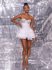 Axton Strapless Rhinestone Feather Mini Dress 2
