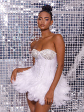 Axton Strapless Rhinestone Feather Mini Dress 5