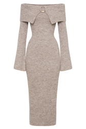 Off Shoulder Long Sleeve Ribbed Knit Bodycon Maxi Dress 9