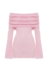 Off Shoulder Long Sleeve Ruched Knit Mini Dress 7