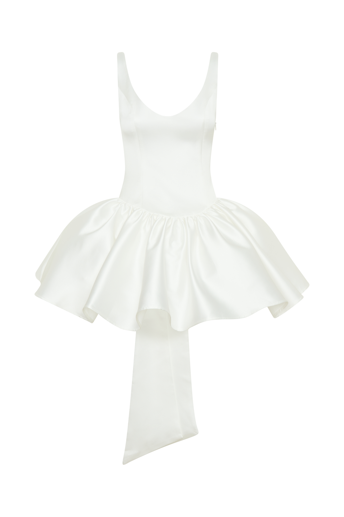 Satin Scoop Neck Drop Waist Bubble Hem Back Bow Mini Dress 8