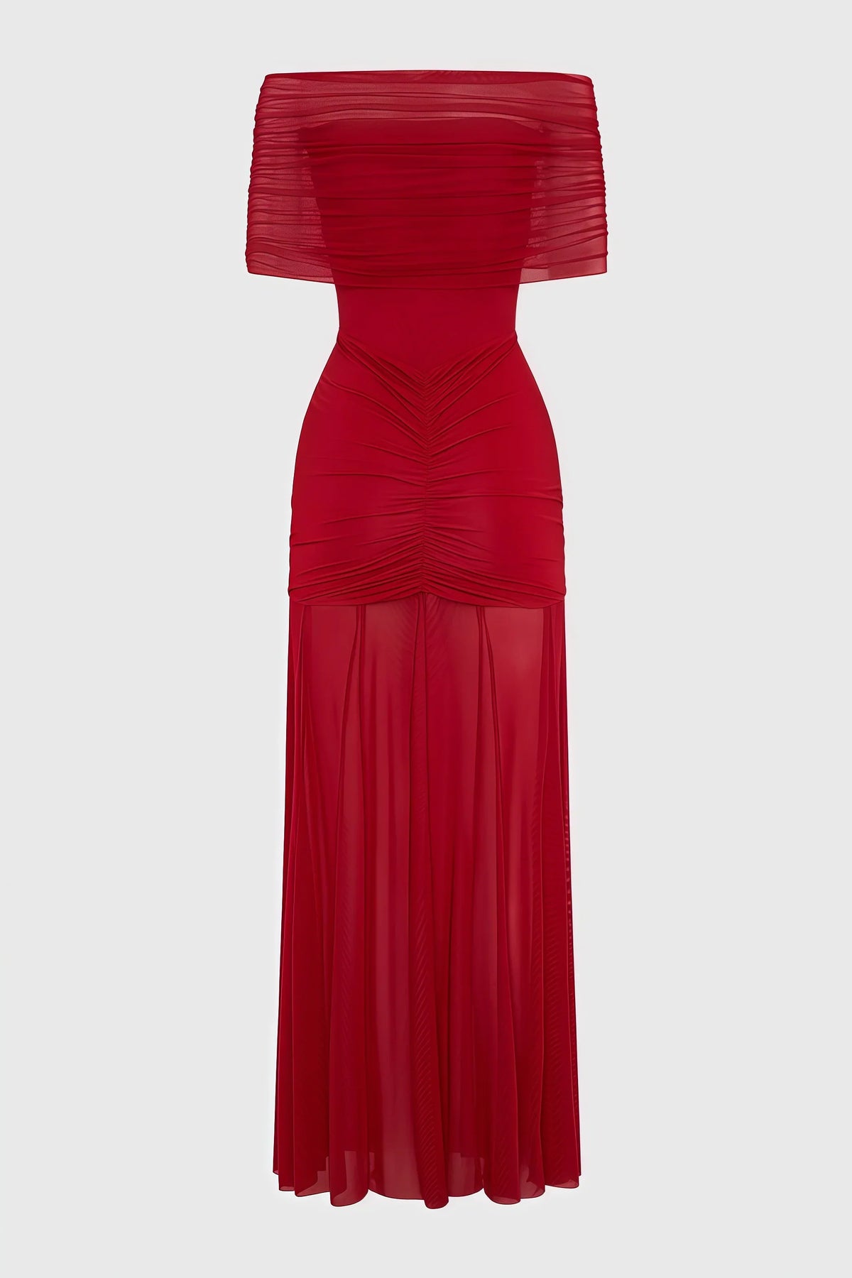 Off Shoulder Fold Over Ruched Drop Waist Mermaid Maxi Dress 6