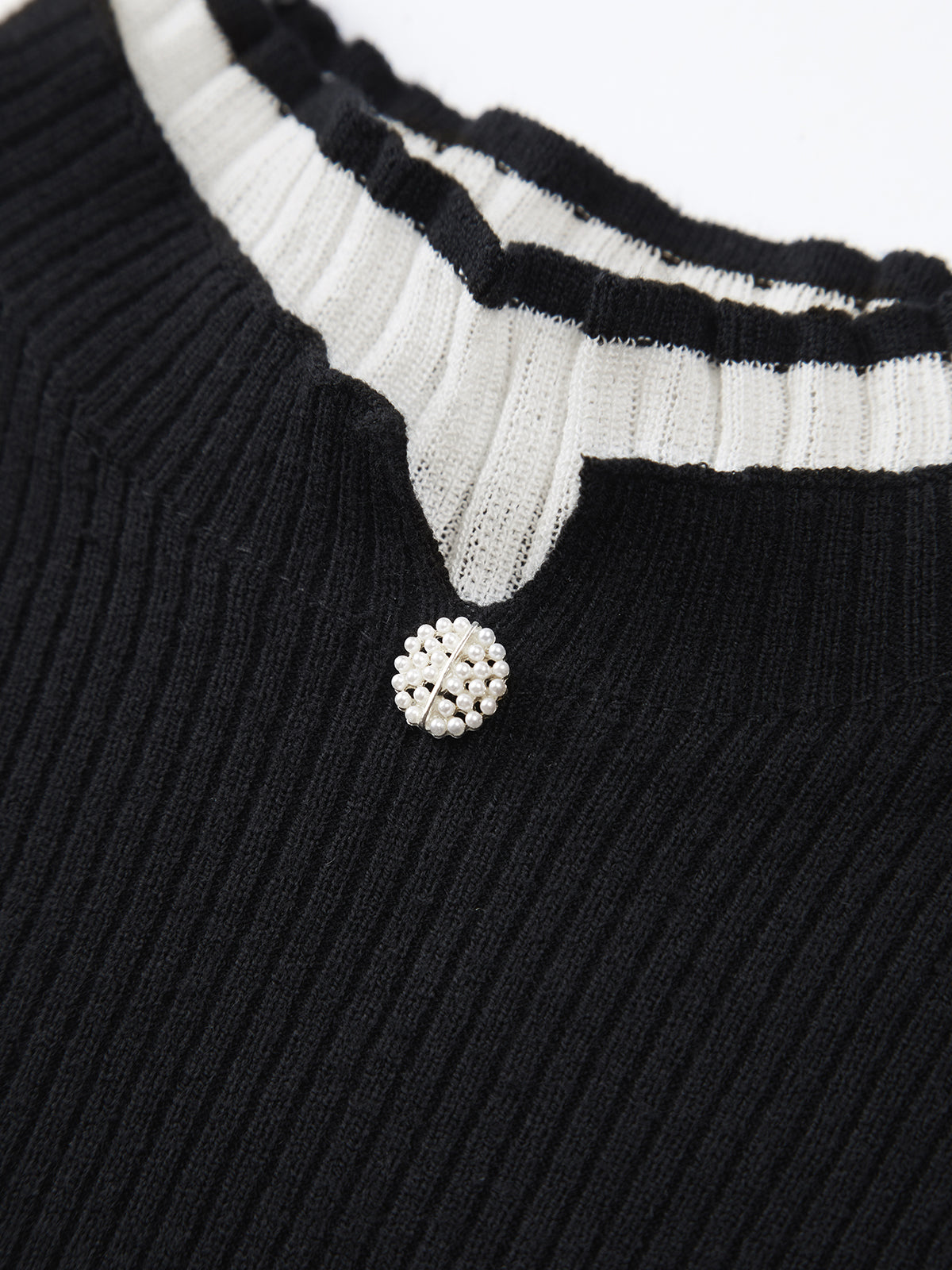 Contrast Lettuce Trim Mock Neck Long Sleeve Ribbed Knit Sweater 8