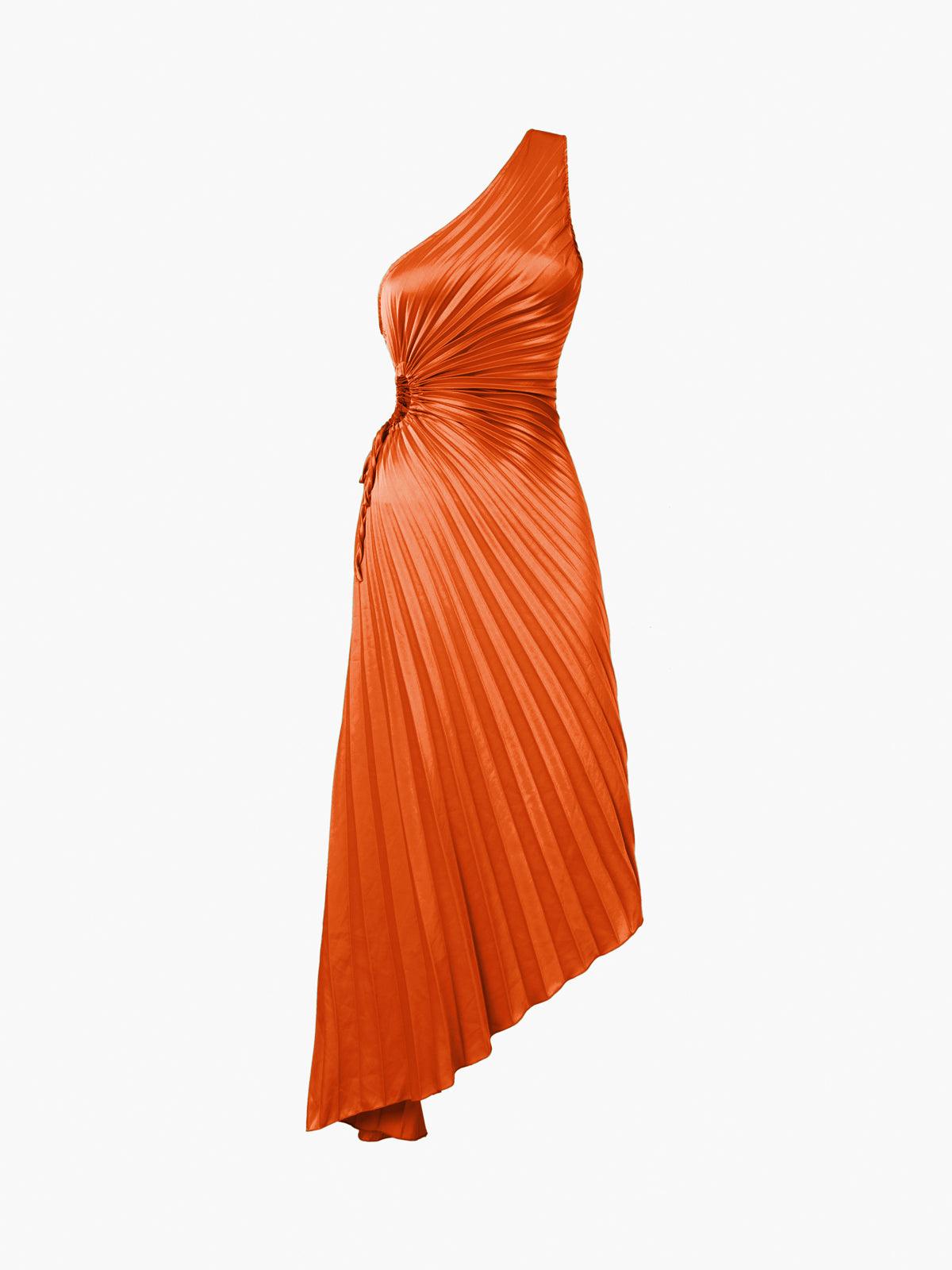 Bold In Pleat Satin Cutout Long Dress OrangeRed