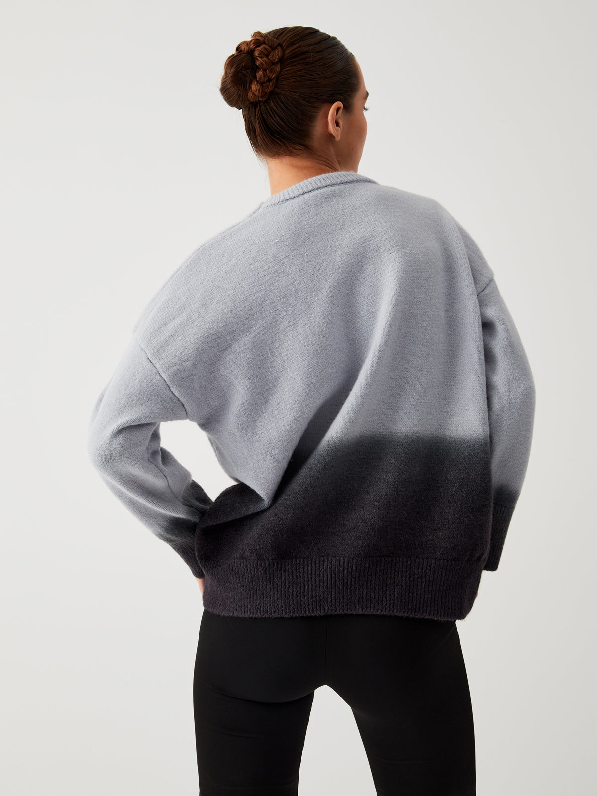Ombre Crew Neck Drop Shoulder Oversized Fuzzy Knit Sweater 3