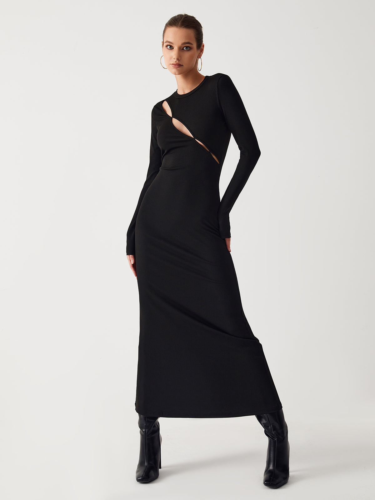 Round Neck Long Sleeve Twist Cut Out Maxi Dress 2