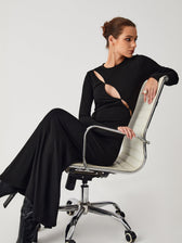 Diagonal Keyhole Long Trendy Sleeve Dress Black / S Dresses