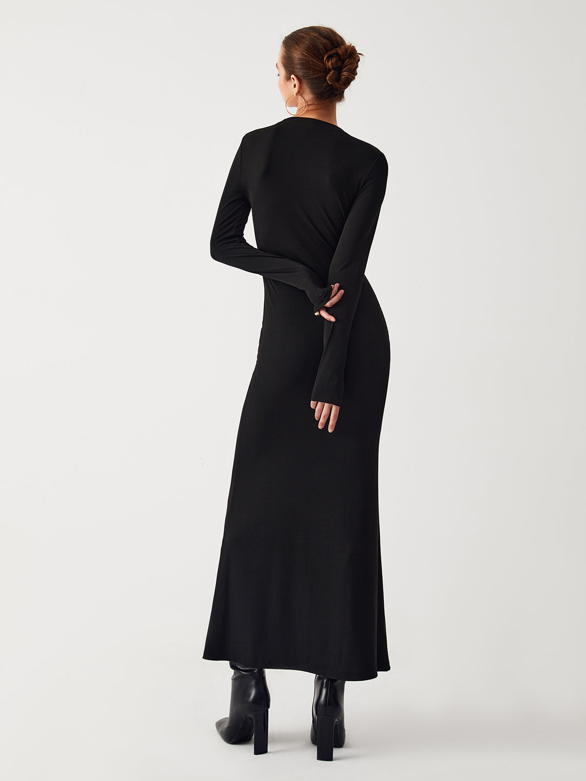 Round Neck Long Sleeve Twist Cut Out Maxi Dress 4