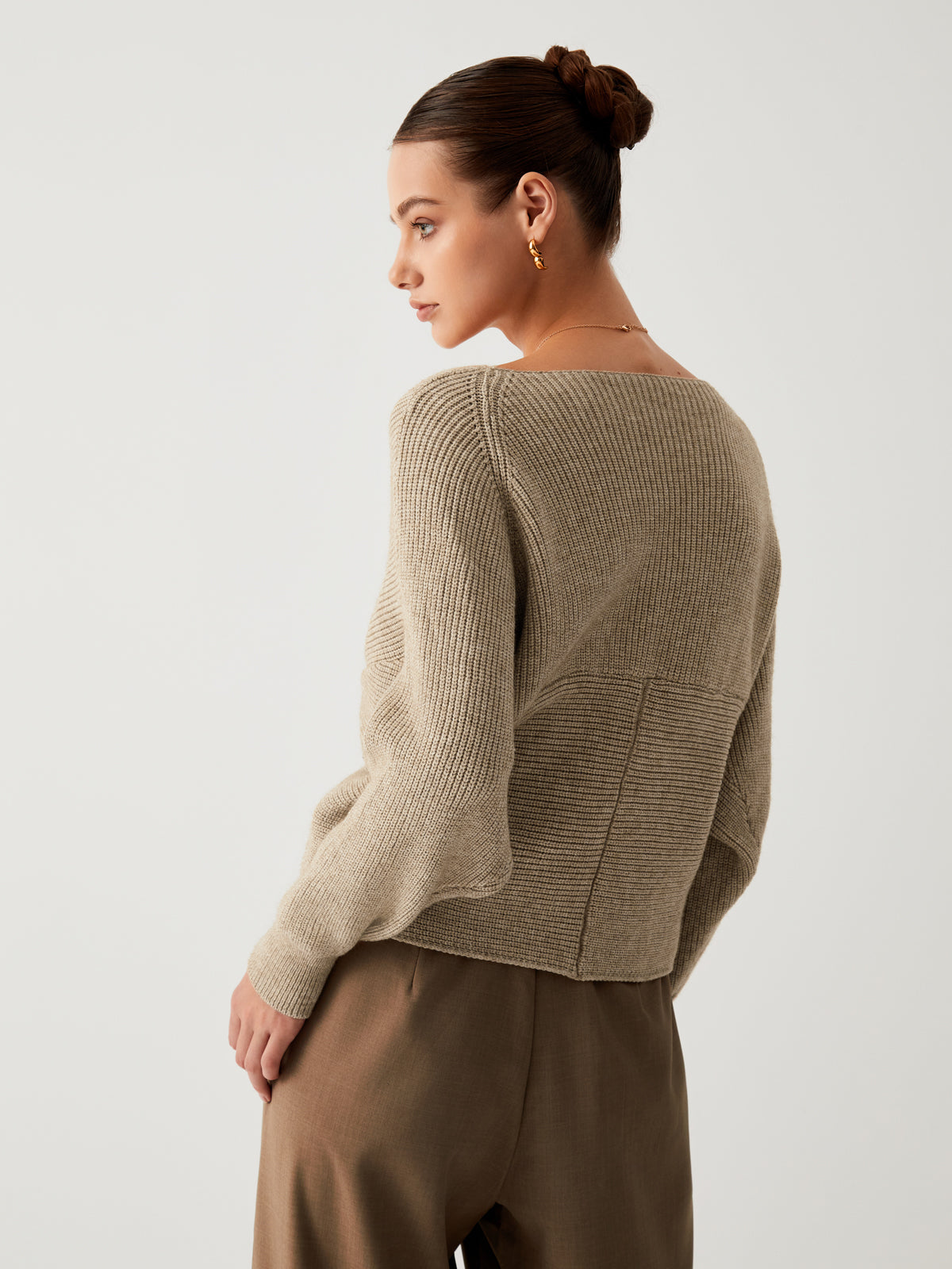 V-Neck Cross Wrap Front Long Sleeve Ribbed Knit Cropped Sweater 28