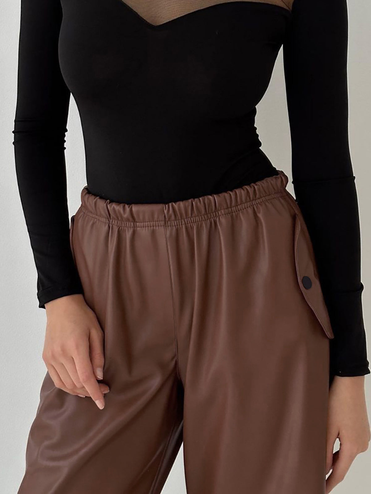Faux Leather Elastic Waist Toggle Hem Parachute Pants 3
