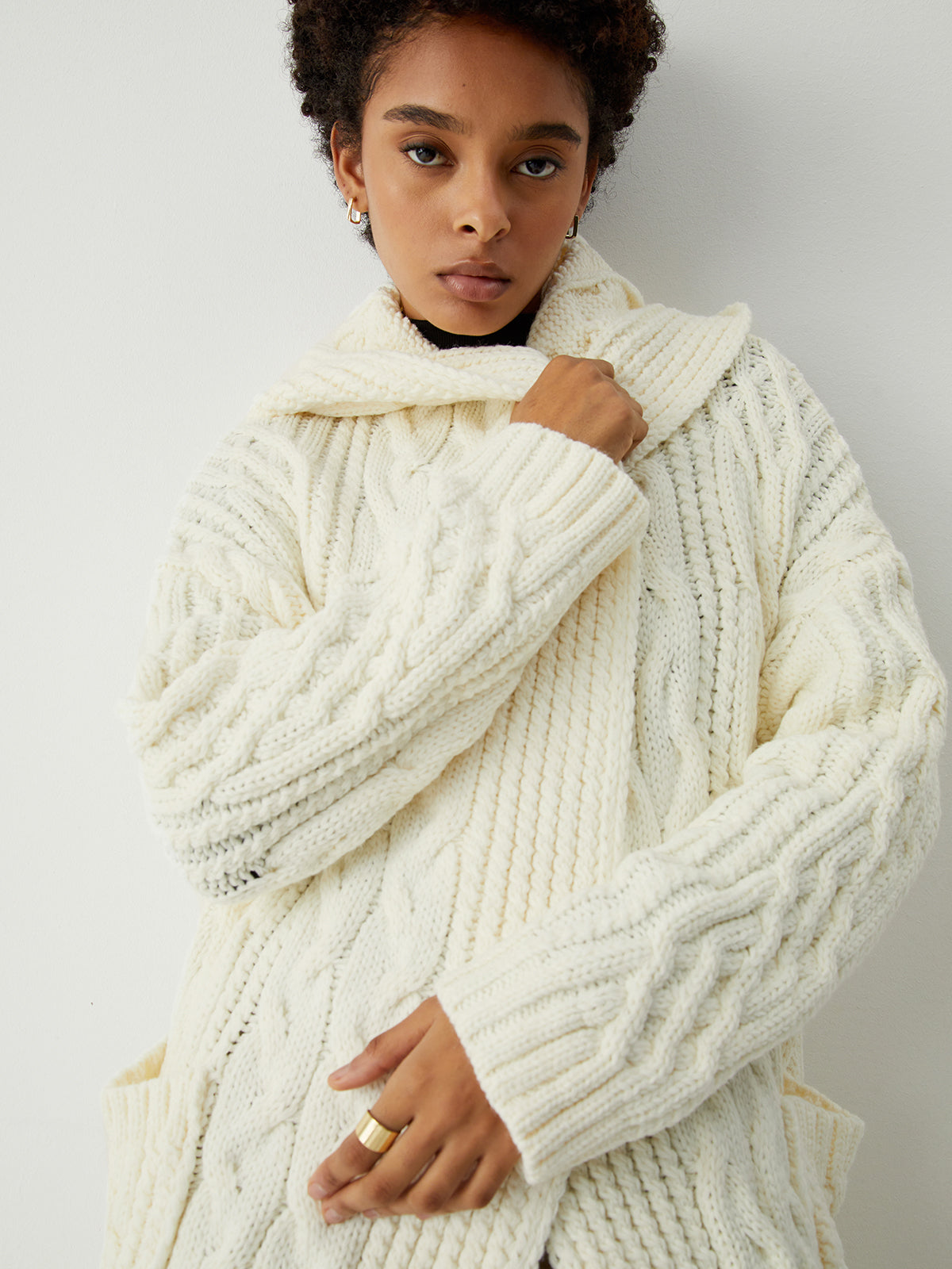 Hooded Cable Knit Open Front Long Sleeve Longline Cardigan 4