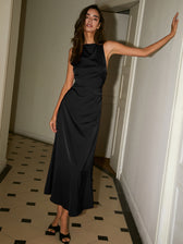 Cowl Neck Satin Back Cross Long Dress - View 3