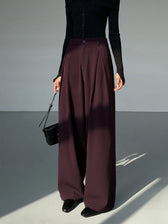 Casual Pleated Graceful Wide Leg Pants Burgundy / Xs