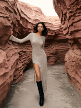Asymmetric Split Graceful Sweater Long Dress Light Brown / Xs Sweaters-L