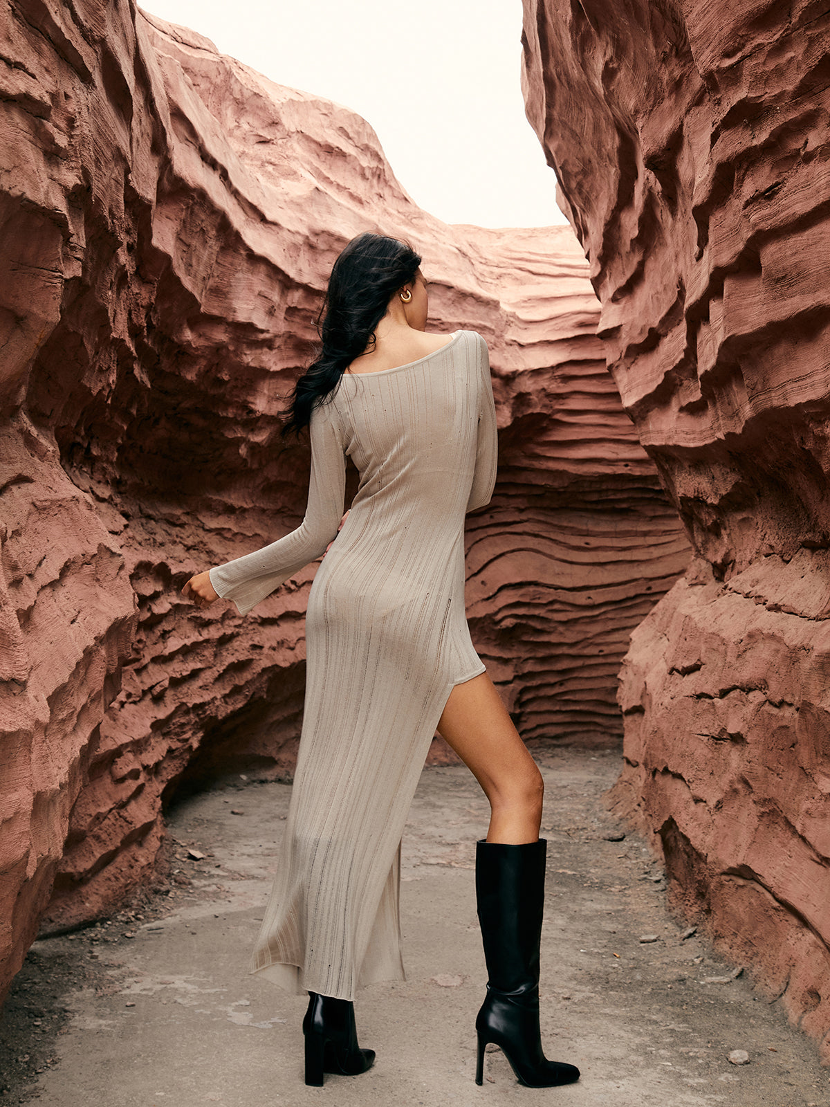 Long Sleeve Ribbed Knit High Split Maxi Sweater Dress 6