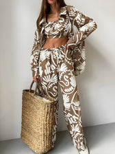 Coco Baroque Graceful Print Pants Set Brown / Xs Pant Sets