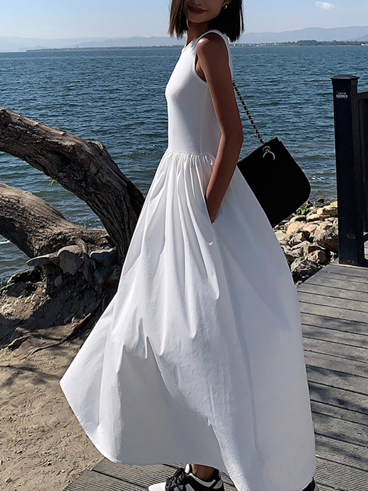 Crew Neck Sleeveless Pocket A-Line Maxi Dress 9