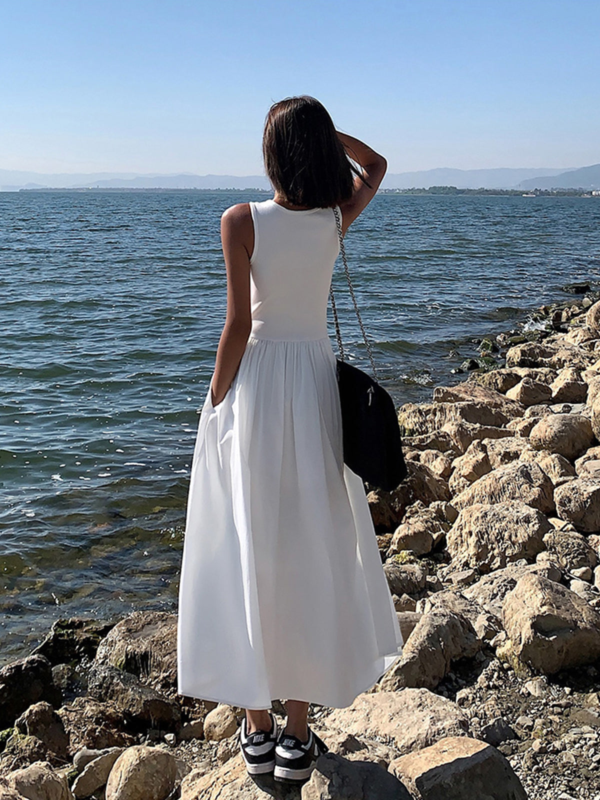 Crew Neck Sleeveless Pocket A-Line Maxi Dress 10