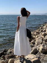 Crew Neck Sleeveless Pocket A-Line Maxi Dress 10