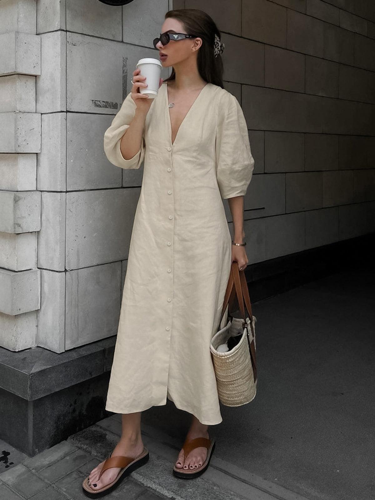 Front Knotted Long Dress Beige