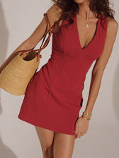 Deep V-Neck Sleeveless Bodycon Mini Dress