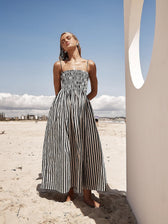 Striped Smocked Spaghetti Strap A-Line Maxi Dress 4