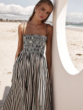 Striped Smocked Spaghetti Strap A-Line Maxi Dress 2