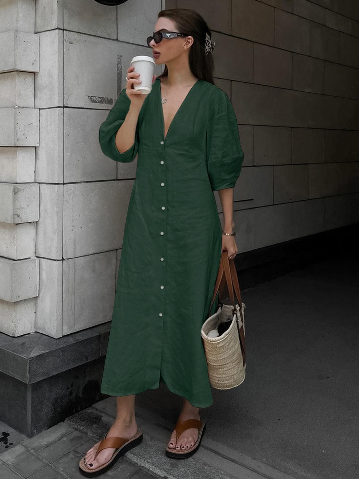 Front Knotted Long Dress Green