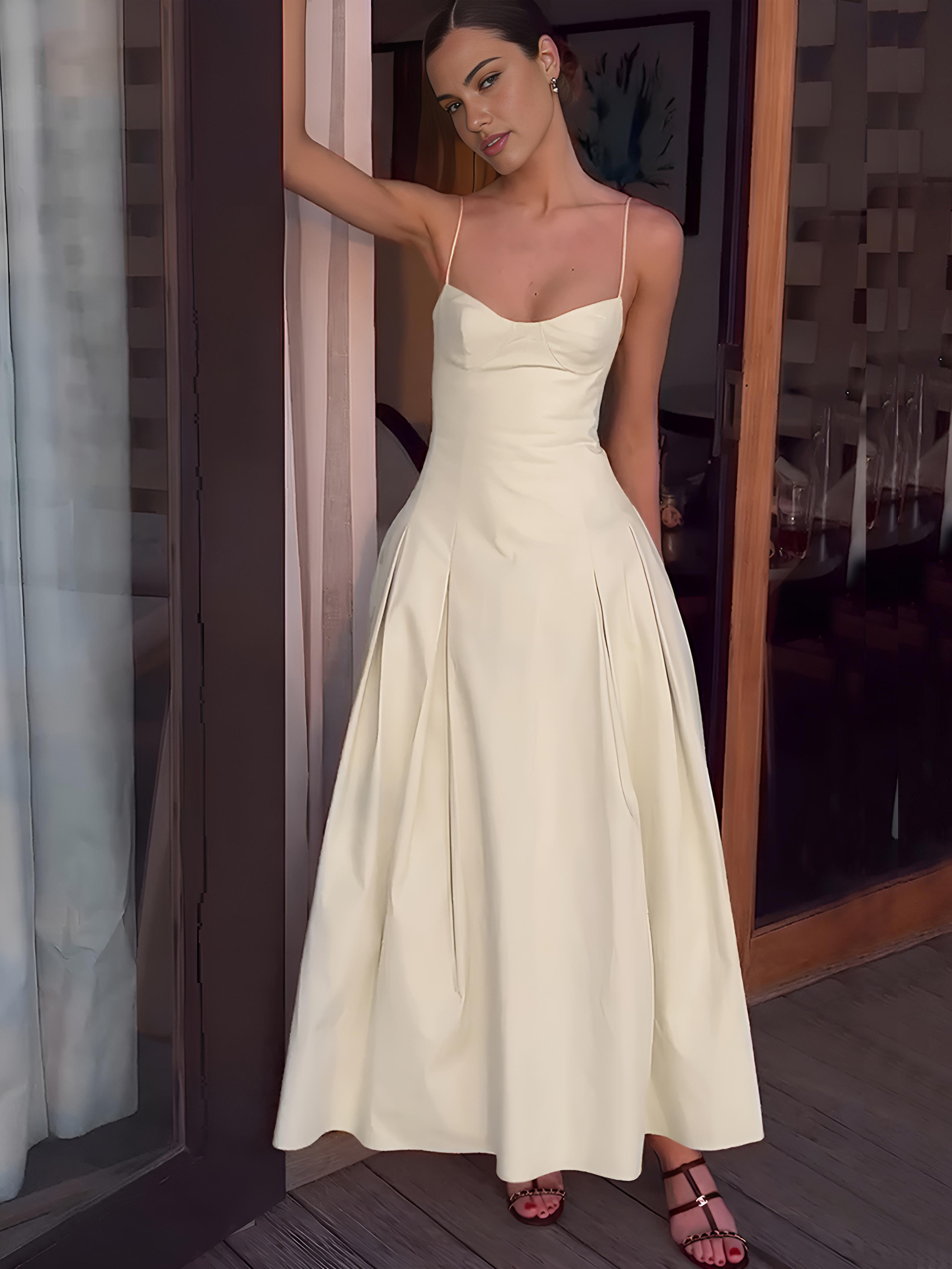 Pleated Cami Long Dress Apricot