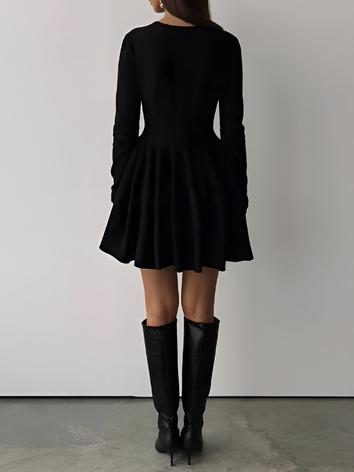 Long Sleeve Fit and Flare Knit Mini Dress 10