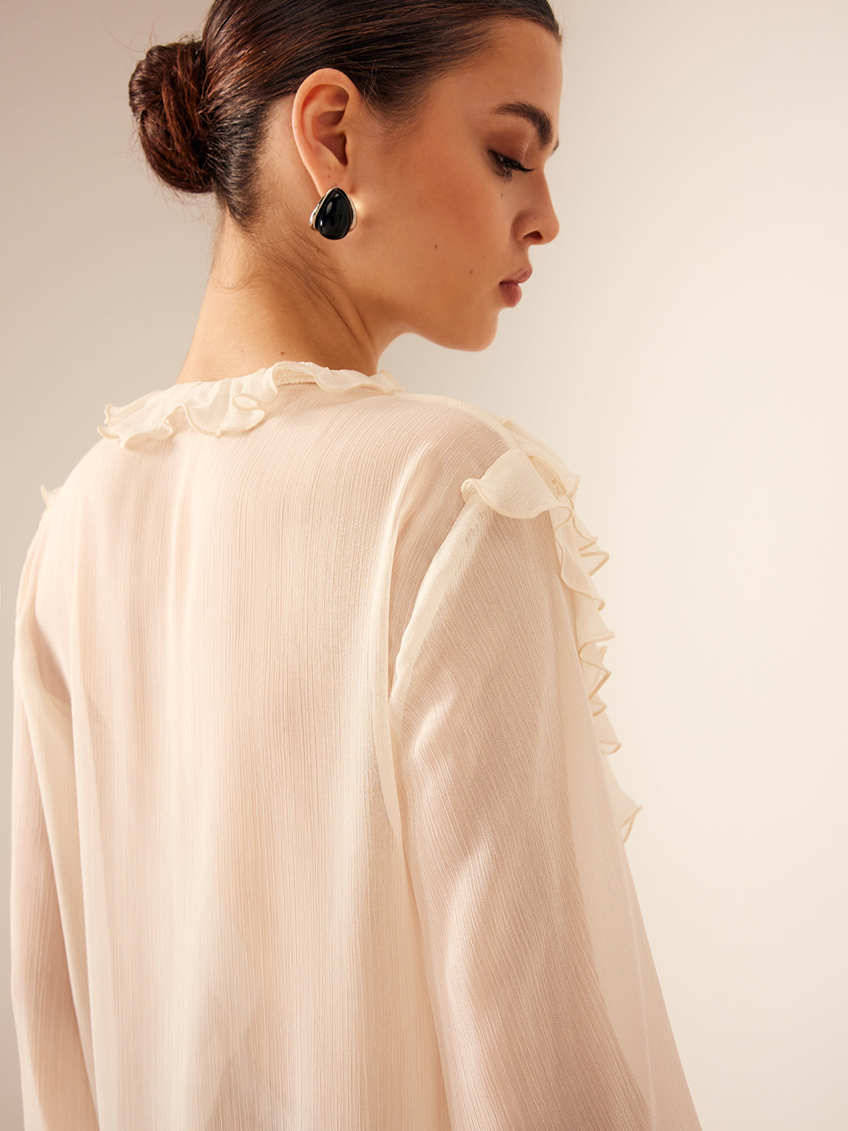 Ruffle Chiffon Breasted Blouse
