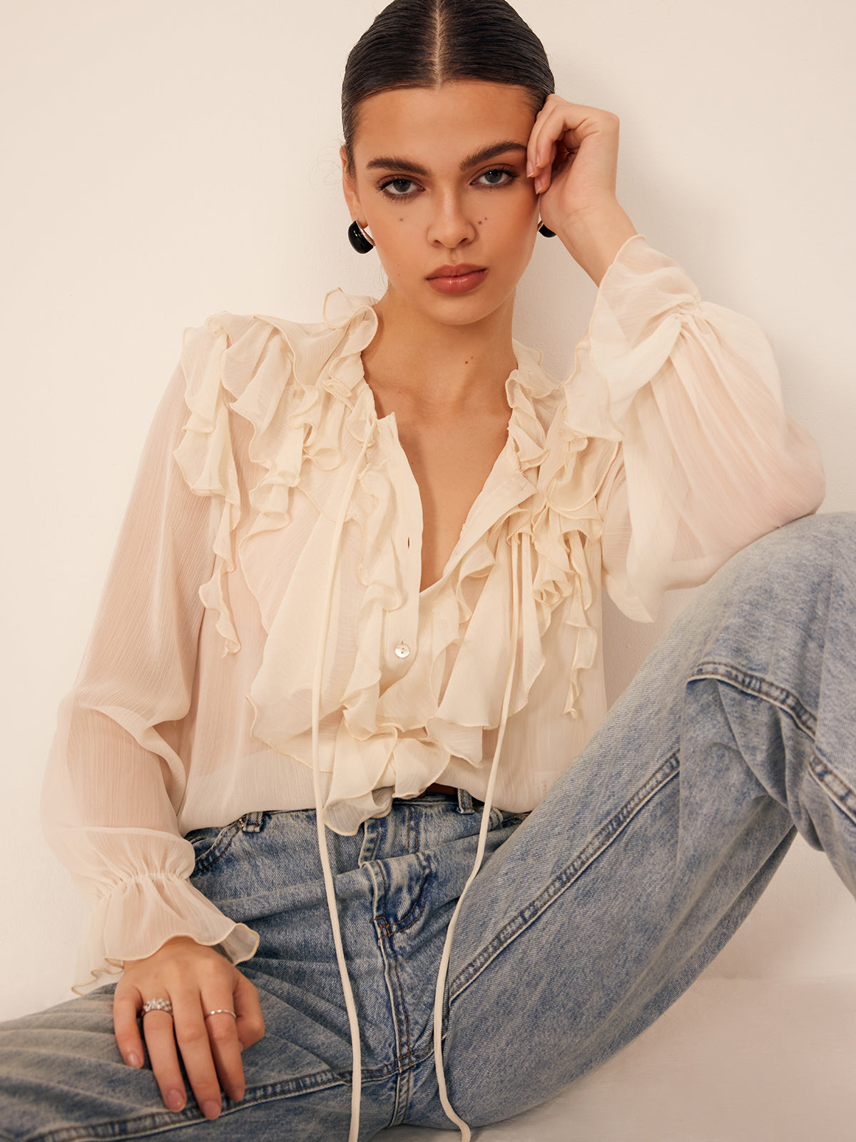 Ruffle Chiffon Breasted Blouse