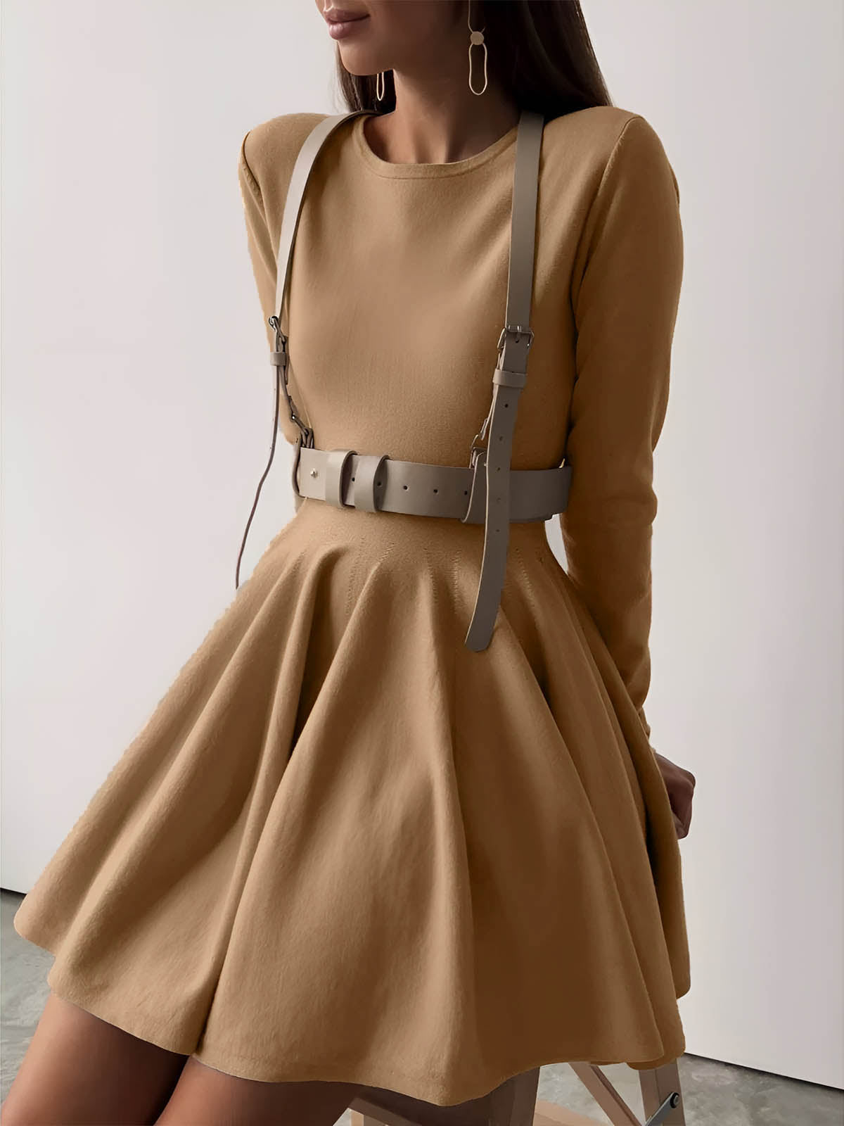 Long Sleeve Fit and Flare Knit Mini Dress 6